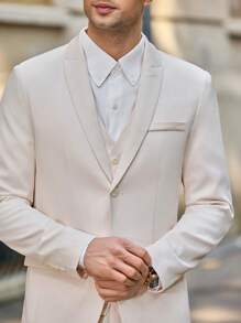 Manfinity VCAY Bộ đồ vest công sở dài tay cổ bẻ 2 món dành cho nam, thích hợp mặc hàng ngày - trắng - Xem 5