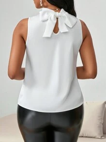 SHEIN Lady White Satin Elegant Blouse With Ruffle Design Small Stand Collar Women's Blouse
