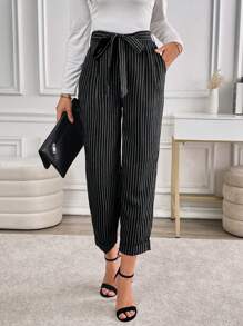 EMERY ROSE Women Casual Striped Tapered Suit Pants For Commuting - Black - View 3