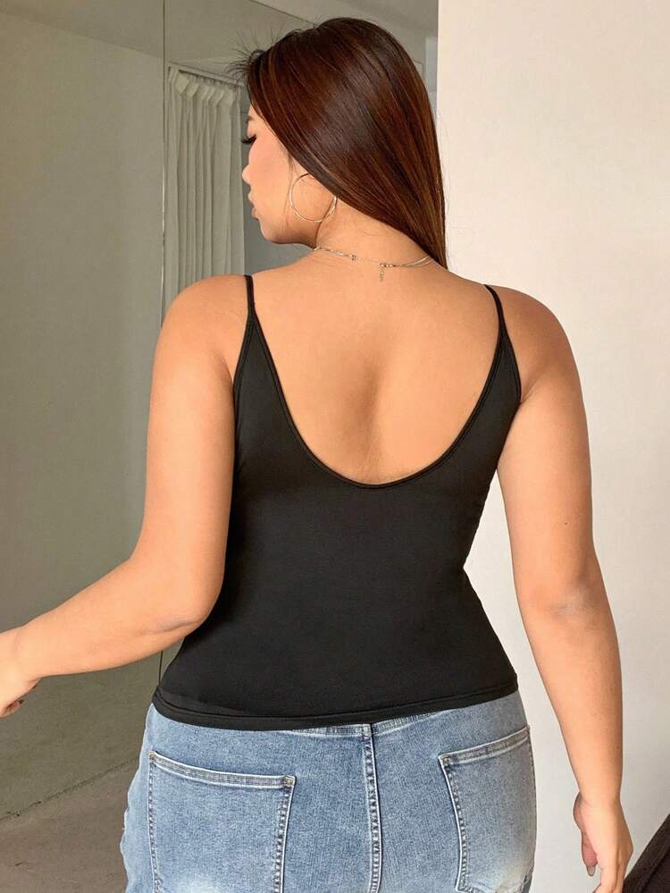 Dazy Petite Plus Solid Color Backless Bodycon Camisole Tank Top, Sexy, Suitable For Spring/Summer/Autumn