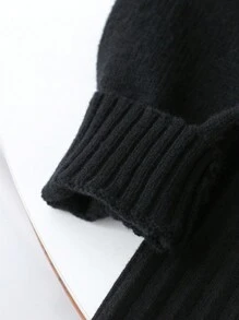 Conjunto de 2 piezas para niña preadolescente con jersey de punto con lazo elegante y falda de punto plisada, atuendo de invierno - Negro - Ver 5