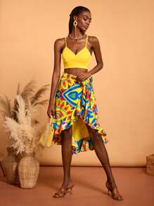 Abeille Creations Designer Boho Bohemian Women's Butter Yellow Solid Basic Crop Cami Top Spring Summer Holiday Vacation, Beach, Festival, Ibiza Fits - Yellow - View 3