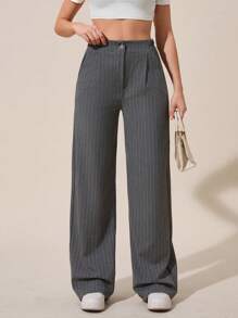 Tall Women's Striped Fold Over Pleated Wide Leg Pants