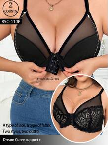Bộ 2 áo ngực có gọng cỡ lớn, đơn giản, thời trang, mặc hàng ngày - màu đen - Xem 7
