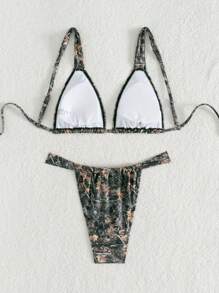 Swim Vcay Summer Beach Vacation 3pcs/Set Women Camouflage Printed Random Triangle String Bikini With Wide Strap - Multicolor - View 2