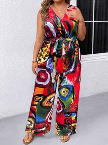 SHEIN Clasi Combi-short sans manches imprimé graffiti, grande taille, décontractée et pour la villégiature - Multicolore - Voir 5