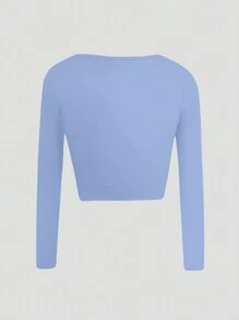 INAWLY 女式长袖修身性感抽绳 T 恤，适合户外、春秋季节 - 藍色 - 查看 2