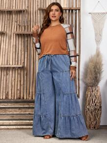 EMERY ROSE Plus Size Relaxed Fit Washed Wide Leg Jeans - Light Wash - View 6