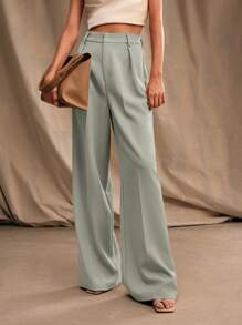 Anewsta Casual Solid Color Wide-Leg Suit Pants - Mint Green - View 3