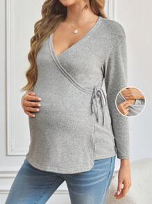 SHEIN Side Tie Minimalist Versatile Nursing Wear - Light Grey - View 1