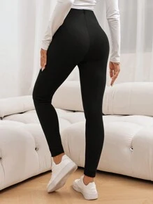 SHEIN LUNE Mallas básicas sin pies de unicolor informal para mujer, para otoño/invierno