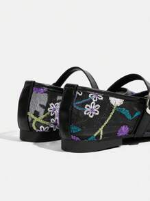 CUCCOO TILAWA 女士优雅刺绣网眼平底鞋 - 黑色 - 查看 6