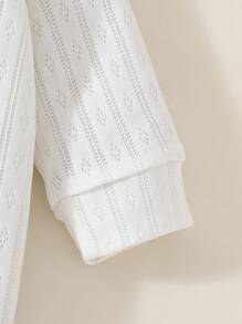 SHEIN Newborn Baby Unisex Jumpsuit Everyday Casual Solid Color Stretch Knit Jacquard Long Sleeve Button Up Regular Autumn Winter Infant Romper With Hat - White - View 4