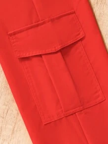 Pantalones anchos casuales y sueltos para niñas preadolescentes con cintura elástica y bolsillos de cargo de un solo color