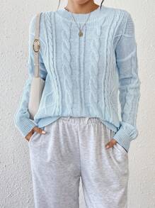 Chiquease Women Casual Solid Color Drop Shoulder Long Sleeve Sweater, Autumn/Winter