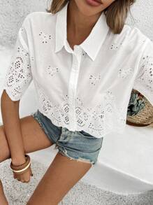 Vivid Eden Koszula damska z krótkim rękawem i swobodną teksturą z przodu, z rozcięciem na plecach