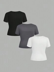 SHEIN EZwear 休闲修身多色大码 T 恤，多件装 - 彩色 - 查看 2