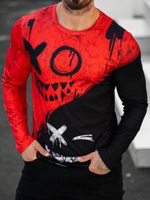 Manfinity Homme 男士卡通印花圆领长袖休闲T恤，秋季