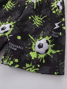 SHEIN Leap Crew Tween Boy Holiday Beach Glow-In-The-Dark Football Pattern Swim Trunks - Black - View 5