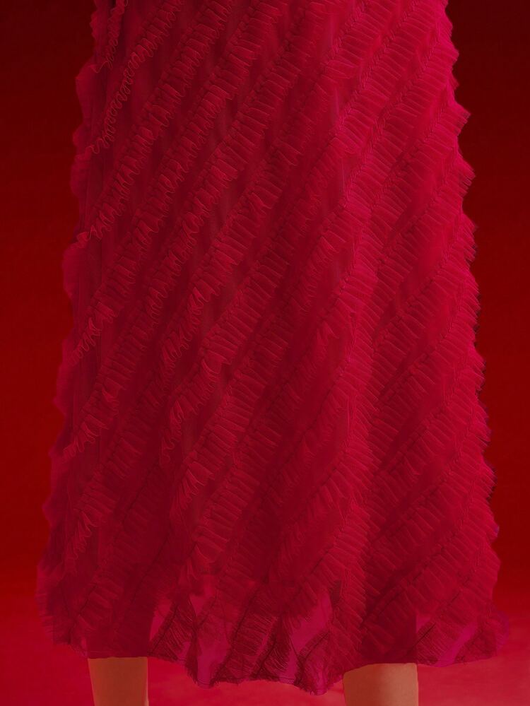 RUFFLE TRIM A LINE SKIRT,VALENTINE'S DAY,SPRING/SUMMER