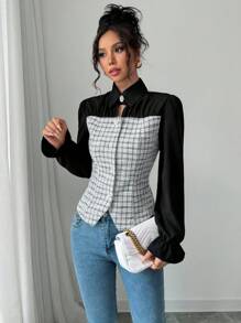 SHEIN Frenchy Damen Lässig Langarm Bluse, minimalistische Mode Alltagskleidung