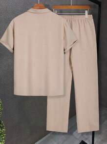 Manfinity Homme Herren einfarbiges Lässig Kurzarm Hemd und Hose Set