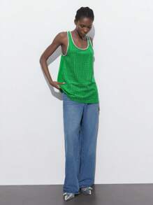 Maija 女士撞色边无袖圆领休闲背心、度假休闲装、节日 - 綠色 - 查看 5