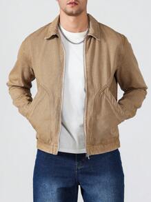 Manfinity Homme Men's Casual Washed Denim Jacket For Autumn