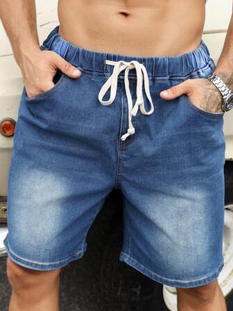 Manfinity Homme Grote maat herenzak met trekkoord, casual losse pasvorm, veelzijdige denimshort
