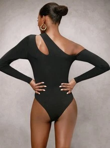 SHEIN BAE Cut Out Asymmetrical Neck Bodysuit - Black - View 7