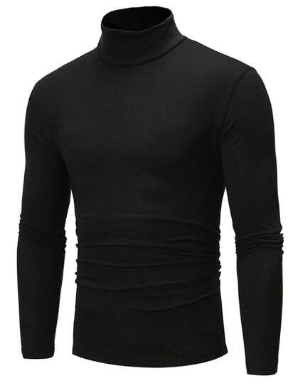 Manfinity Homme Camiseta de manga larga de cuello alto liso para hombres, para salir