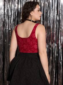 SHEIN MOD 夏季大码红色编织提花背心，正面系带设计 - 紅色 - 查看 2