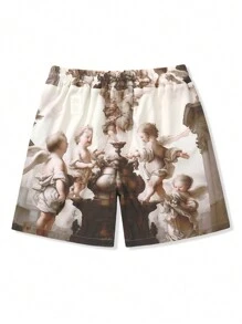 Manfinity EMRG Men's Casual Angel Print Drawstring Waist Shorts - Multicolor - View 2