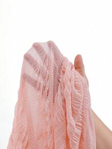 Soleia Plus Size Women's Pink Textured Mesh V-Neck Tie-Up Flare Sleeve Split Hem Blouse, Vacation Wear, Autumn/Winter - Pink - View 10