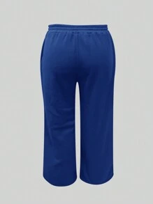 INAWLY 大码女式休闲简约纯色松紧腰宽松阔腿宽松运动裤 - 寶藍色 - 查看 2