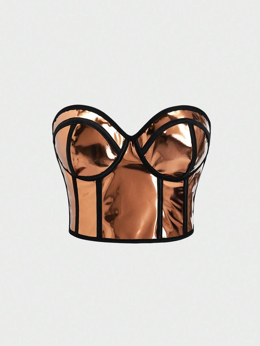 SHEIN Unity Criss-Cross Back Bralette Crop Top - Gold - View 1