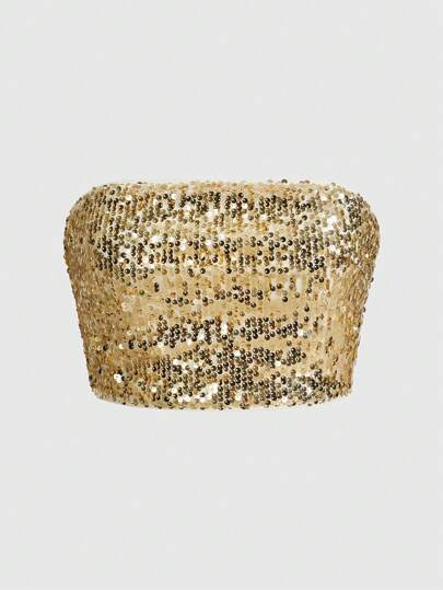 SHEIN ICON Fashionable Party Sequin Cropped Bustier Top