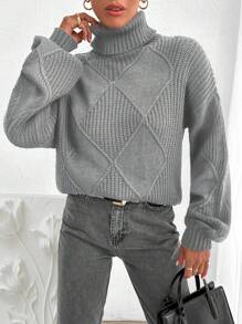 EURMUSE Women Casual Solid Color High Neck Dropped Shoulder Sweater, For Autumn/Winter