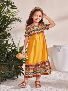 SHEIN Young Girl Ditsy Floral Round Neck Bodycon Dress