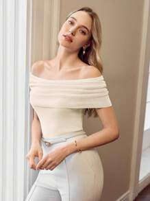 MOTF PREMIUM FOLDOVER OFF THE SHOULDER KNIT TOP