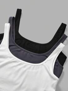 SHEIN BASICS 3 件装休闲纯色针织修身短款背心（女款） - 彩色 - 查看 3