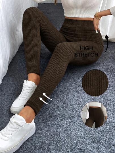 Easowa Women High Waist Ribbed Thermal Casual Leggings Four Seasons,Casual