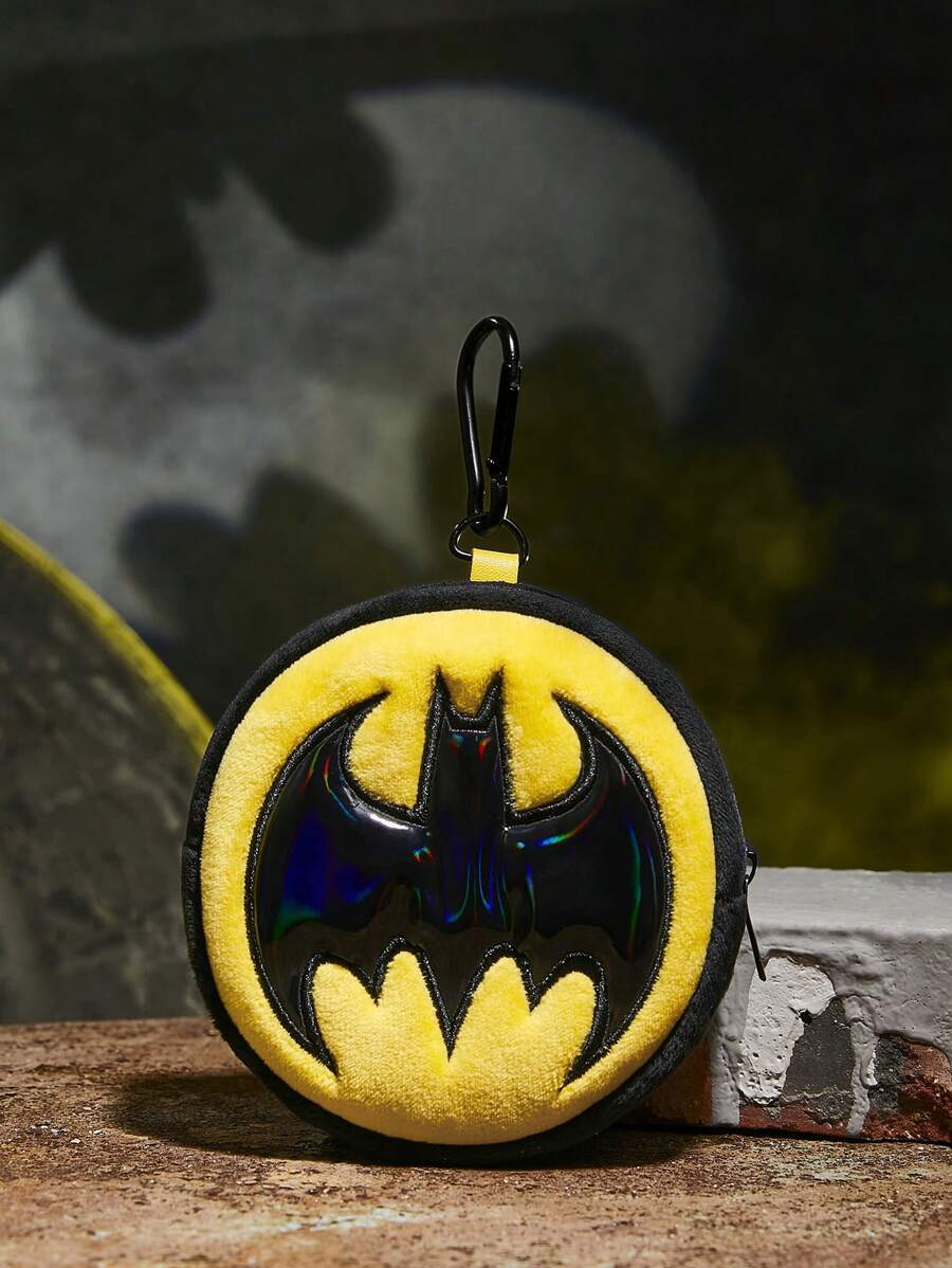 BATMAN X SHEIN 蝙蝠标志刺绣圆形零钱包、包袋饰品 - 彩色 - 查看 1