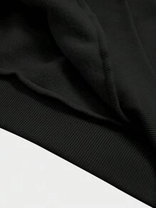 SHEIN Slayr Áo nỉ nữ cỡ lớn thu đông, áo rộng màu đen, kiểu họa tiết, chân dung nhìn từ phía sau - màu đen - Xem 6