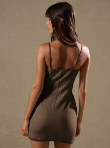 MUSERA 结构化撞色缝线迷你连衣裙，复古富贵风，春季优雅休闲可爱，适合伊比沙岛音乐会、假日夜晚外出、约会、生日等场合。 - 巧克力棕 - 查看 5