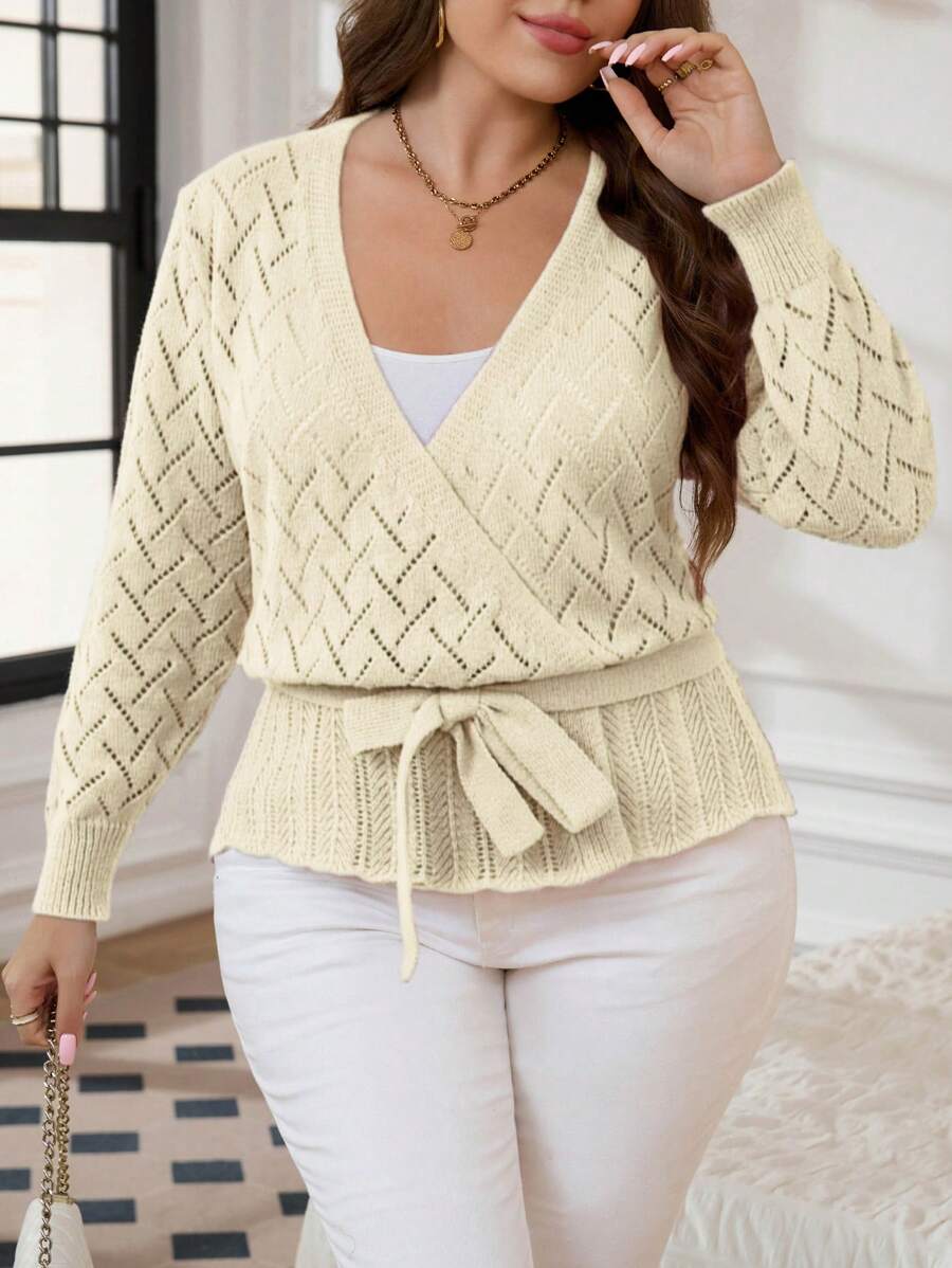SHEIN Clasi Cardigan casual de talla grande, minimalista y de moda para uso diario - Albaricoque - View 1