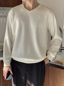 DAZY 男士休闲纯色套头衫，百搭秋季 - 杏色 - 查看 5