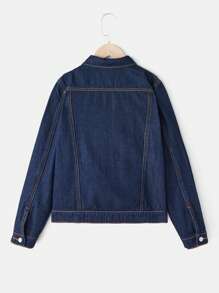 SHEIN Tween Boy 2pcs Casual Fashion Color Contrast Stitch Design Black Denim Baggy Long-Sleeved Jacket And Comfortable Stretch Skinny Jeans For Dailywear And Kids Clothes Boys - Dark Wash - View 8