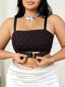 1pc Plus Size Front Closure Wireless Bra With Flocked Bow Decor For Women, Comfortable Lingerie Set For Valentine's Day - Multicolor - View 1