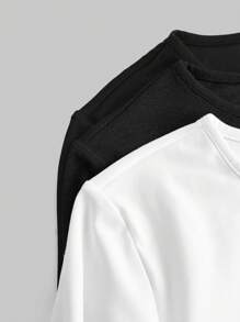 SHEIN Girlism Teen Girls' All-Match Round Neck Long Sleeve Jumpsuit & Leggings 3 Piece Set, Casual Daily Wear - Black and White - View 4